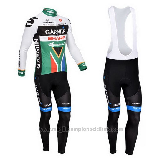 2013 Abbigliamento Ciclismo Garmin Sharp Campione Sudafrica Manica Lunga e Salopette